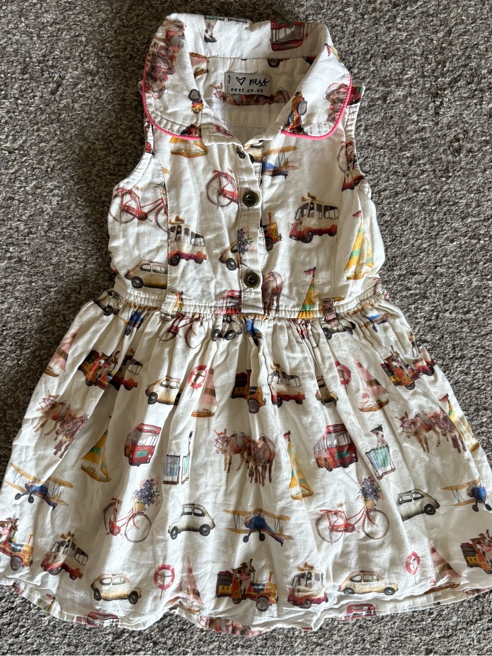 next Cream Sleeveless Printed Cotton Dress with Multicolor Transport Motifs